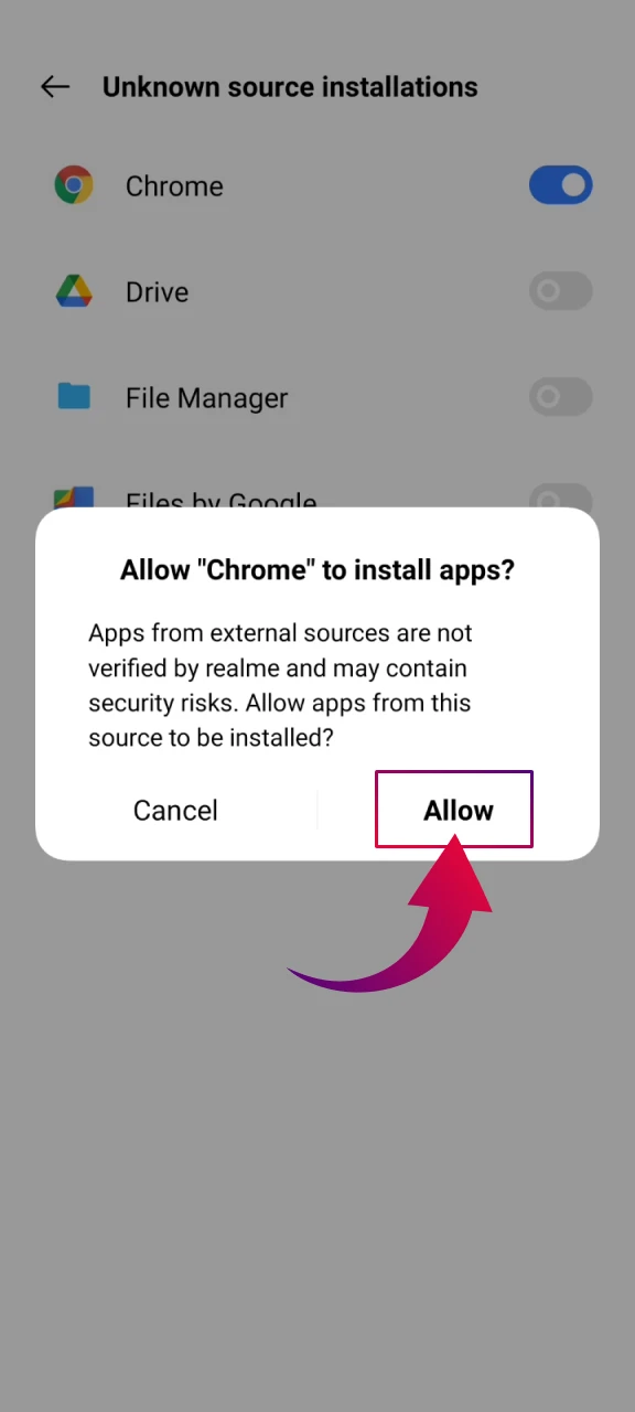 Enable installation from unknown sources in phone settings to install 1xBet Aviator APK.