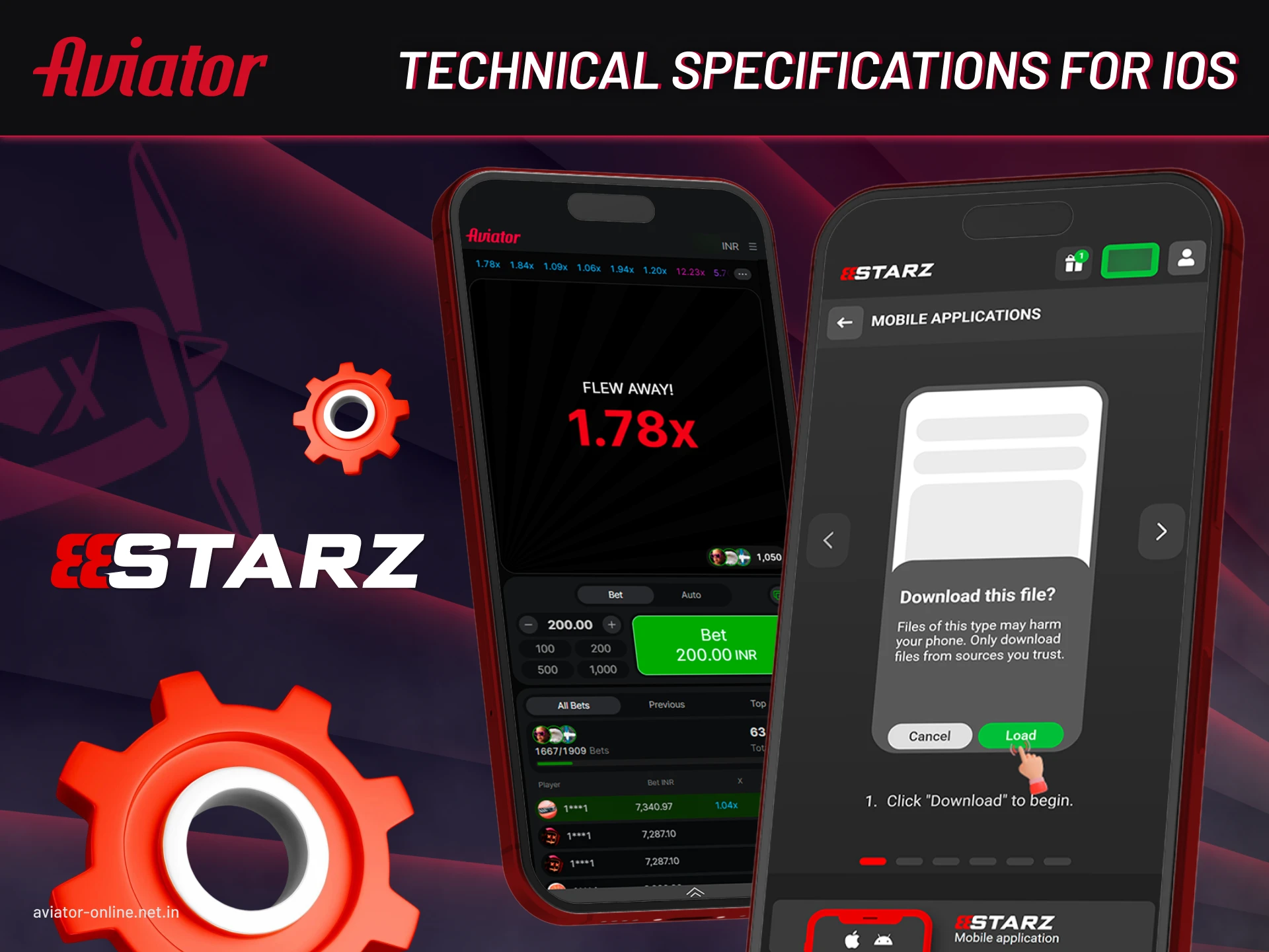 iOS system requirements and technical details for installing 888starz Aviator mobile app.