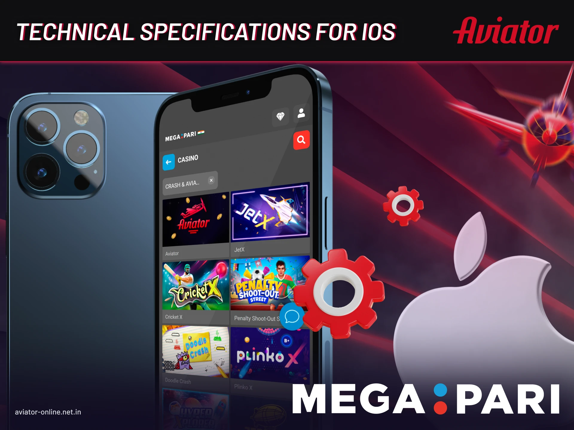 Minimum and recommended iOS specifications for installing Megapari Aviator app.