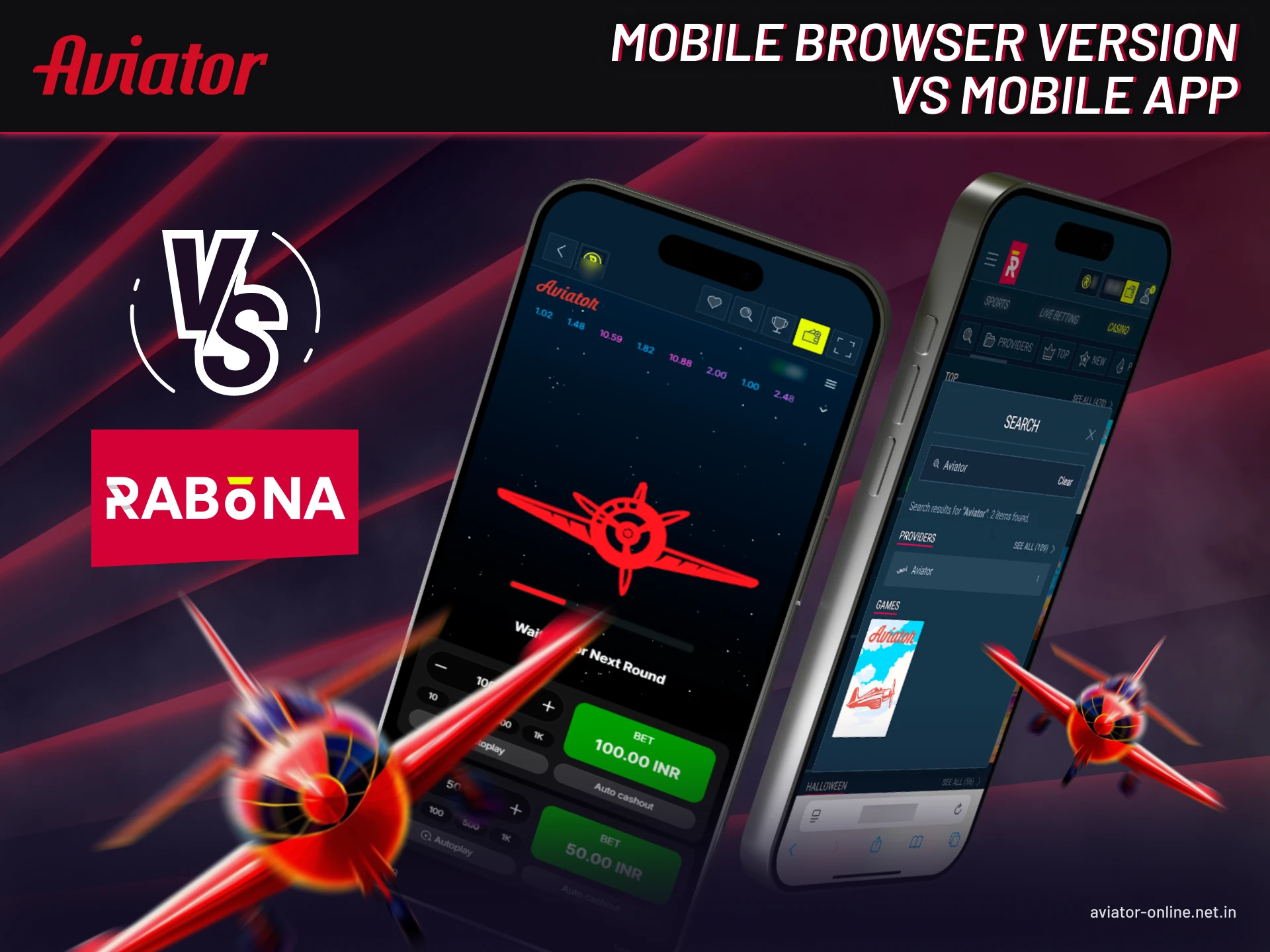 Comparing Rabona Aviator mobile browser version and app features.