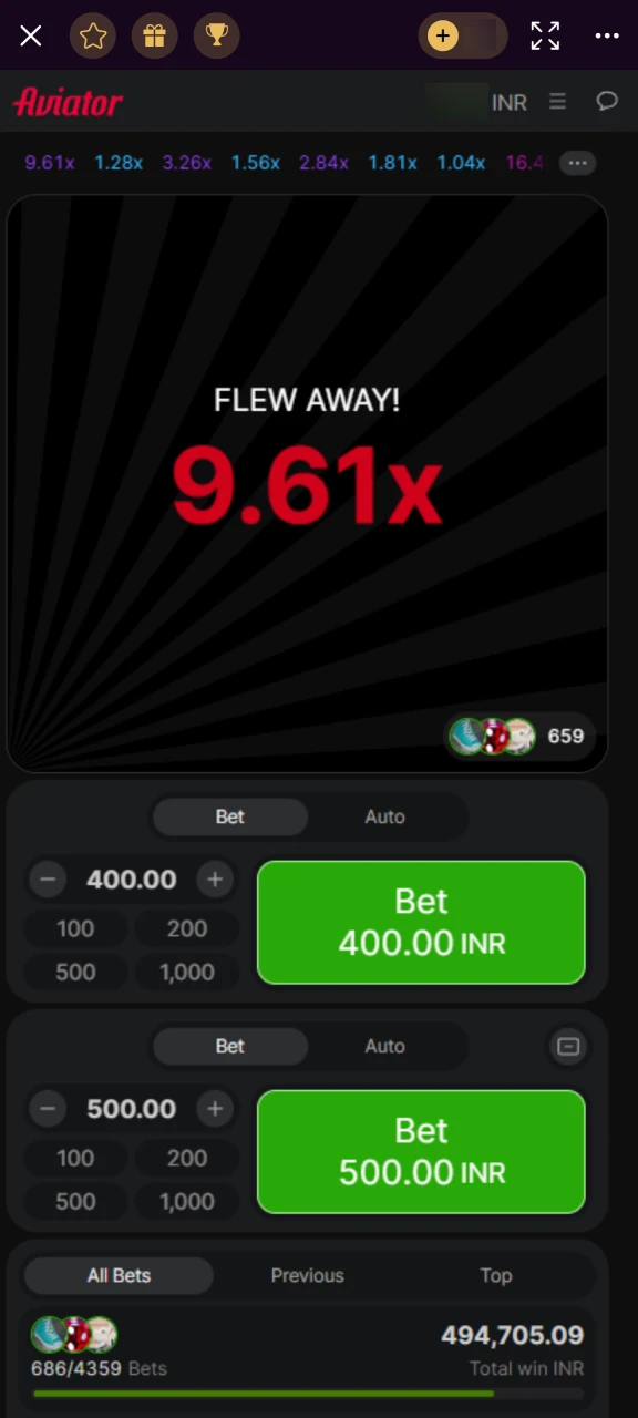 Screenshot of round completion in Batery Aviator mobile app.