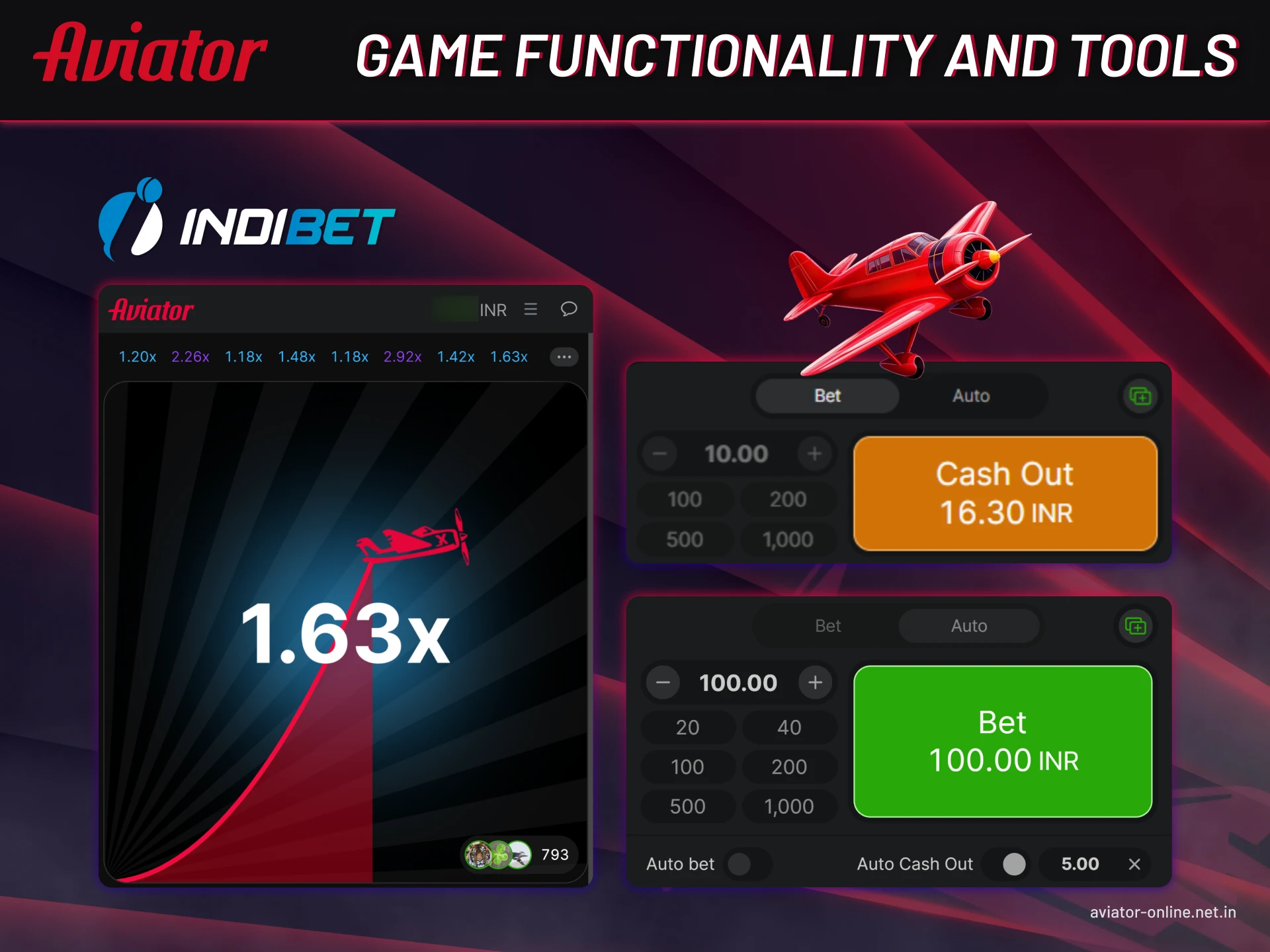 Overview of Indibet Aviator features and in-game tools for better control and strategy.