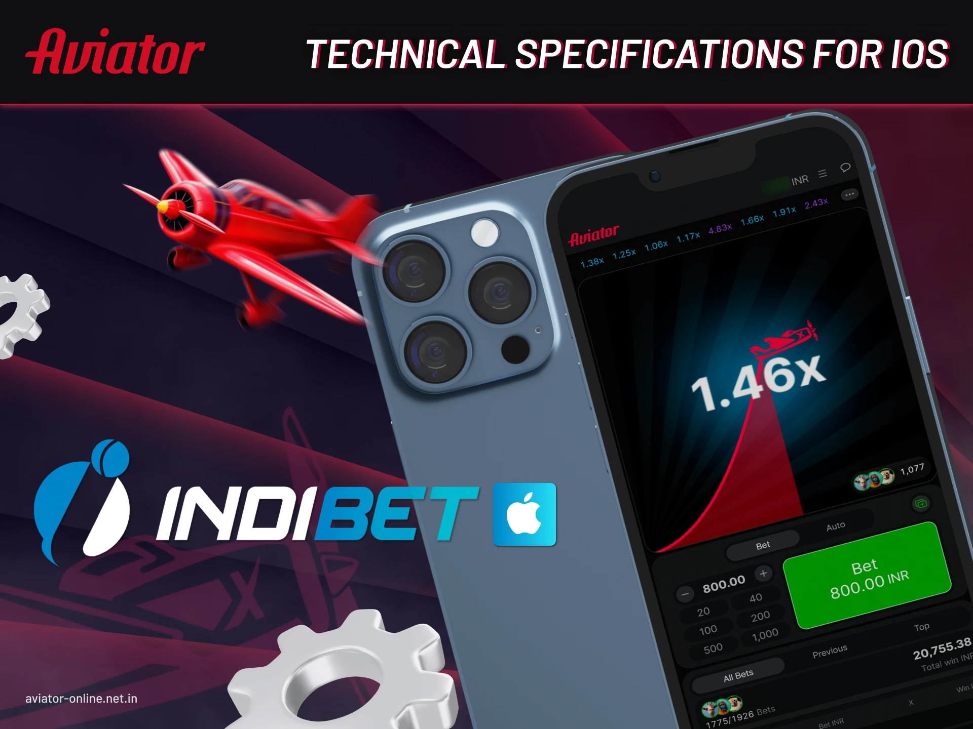iOS system requirements and technical details for installing Indibet Aviator mobile app.