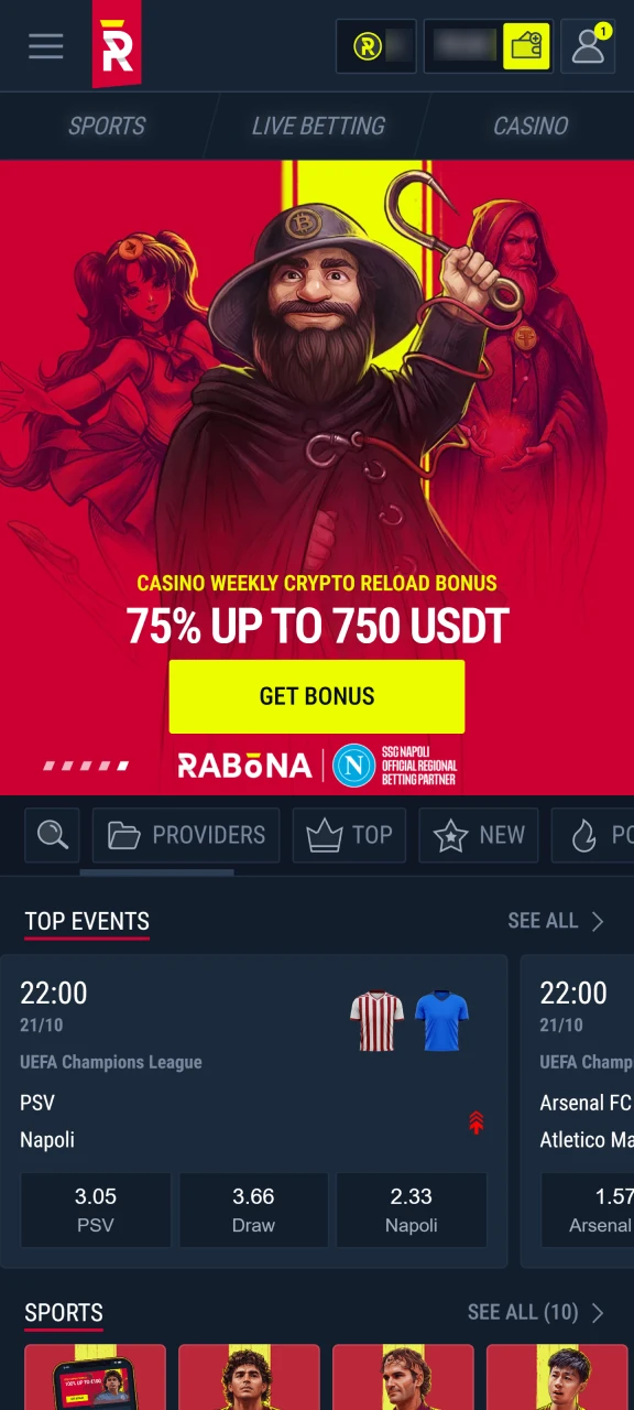 Opening Rabona website on mobile and locating the app download section.